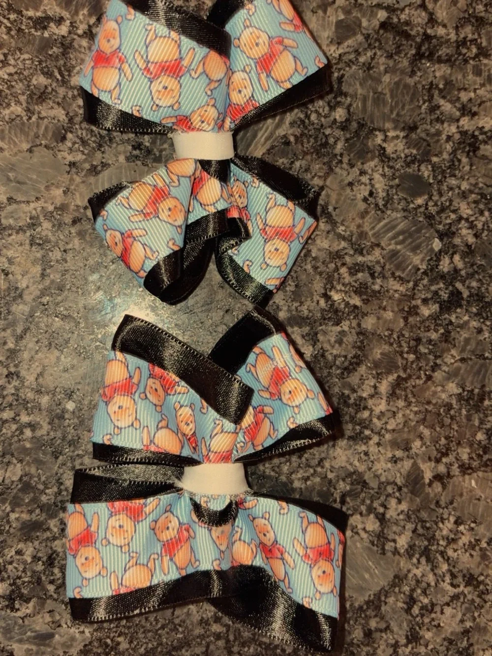 Kids Pooh Pattern Hair Bows with Black Trim
